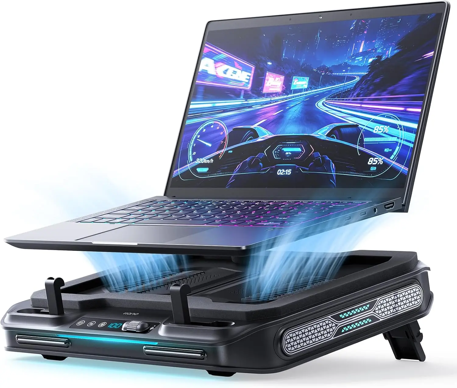 llano V11 Pro Laptop Cooling Pad, Gaming Laptop Cooler RGB Laptop Fan | Laptop Cooling Stand with 4.7 Inch Turbofan, for 14-17.3in Laptop, Adjustable Speed, Dustproof, 3-Port USB Hub, Black,back to school,back to school haul