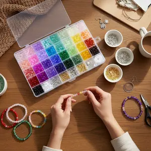 1368pcs 6mm Glass Beads for Bracelets, 34 Colors Crystal Beads for Jewelry Making, Round Glass Beads for DIY Earrings Necklace Crafts with Spacer Beads and Charms, Solid and Gradient Colors
