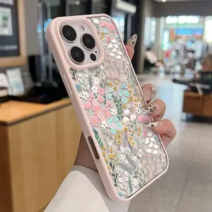 Chic Botanical Graphic Phone Case Hand-Drawn Style Pink, Blue & Yellow Wildflowers Paired With Lush Greenery Featuring Built-In Strong Magnet Ring Blending Smooth Macaron Texture With Secure Magsafe Compatibility For iPhone 17 16 15 14 13 12 11 X XS