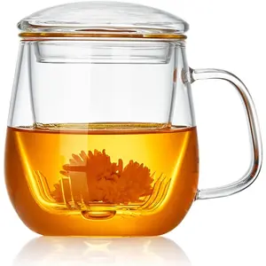 Glass  Cup with Infuser and Lid, 17.6oz/520ml Large Borosilicate Teacup, Glass, Clear Mug for Loose Leaf , Blooming , Microwave & Dishwasher Safe -  Maker  for Birthday