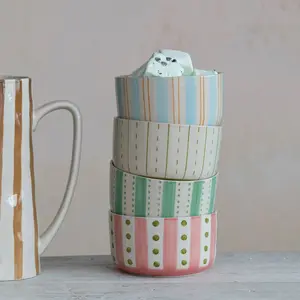 Hand-Painted Stoneware Bowl (Pink)