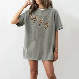 Diamond leopard print lightning pattern washed short-sleeved shirt