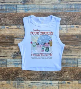 Pour Choices Around the World Crop Tank – Fun Travel Drinking Theme Baby Tee, Margarita Inspired Women’s Tank, 11 Countries Party Shirt