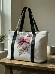 Bow Pencil Printed Handbag, Large Capacity Travel Luggage Bag, Portable Overnight Bag, Fashion Yoga Training Bag