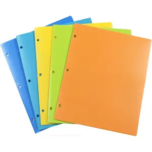 Plastic 3 Hole Punch Folders with 2 Pockets, Assorted Color Plastic File Folders, 5