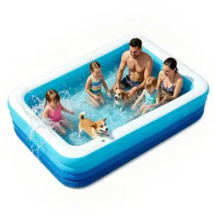 "121-inch Large Inflatable Swimming Pool, 304.8 cm Heavy-Duty PVC Durable Pool, Suitable for Adults, Families, Children, and Pets, Summer Blue Design, 4-Layer Thickened, Super Durable, Ideal for Backyard Use"