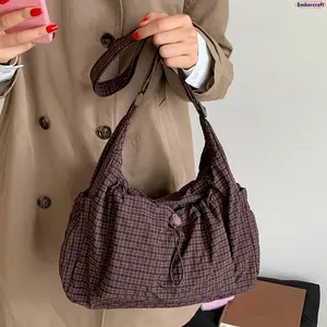 Large Capacity Tote Bag for Women, Plaid Foldable Shoulder Bag with Multi Pockets and Zipper, Casual College School Tote for Daily Use, Shopping and Travel