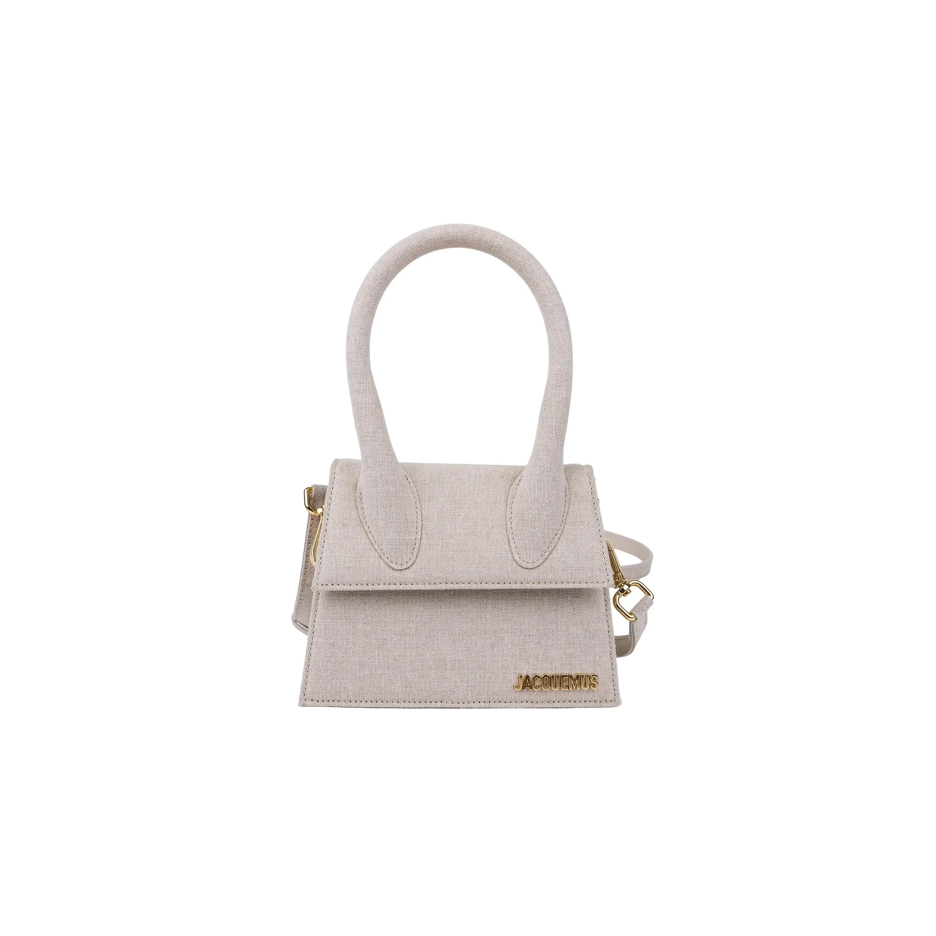 Pre-owned Leather Shoulder Bags Jacquemus Le Chiquito Beige Linen Top Handle Bag Medium