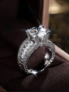 One Heart-shaped Claw-set Ring with Double-layer Band, Light Luxury Elegant Style, Secure Claw Setting No Snagging/Double-layer Band Slims Fingers, Suitable for Daily Wear/Couple Engagement, Fit for Women Pursuing Exquisiteness