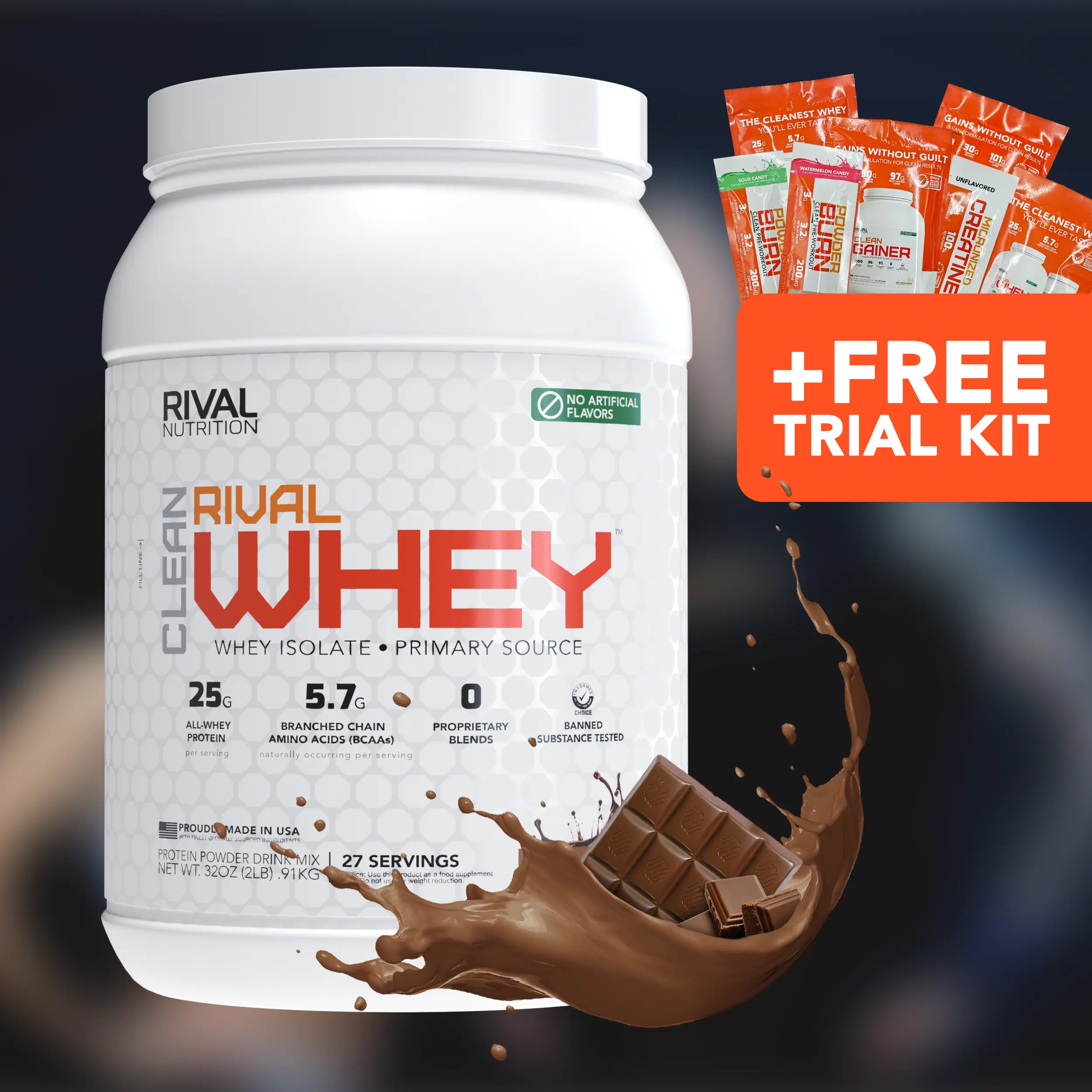 Rival Nutrition Clean Rival Whey Protein Powder | All Natural, No Artificial Flavor, Gluten Free | 25G of Protein Per Serving | 100% Whey Isolate Primary Source Protein Powder For Men & Women