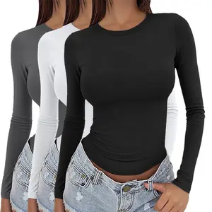 Women’s Long Sleeve Slim Fit Undershirt Round Neck Basic Top Minimalist Streetwear Layering Shirt for Casual Everyday Wear