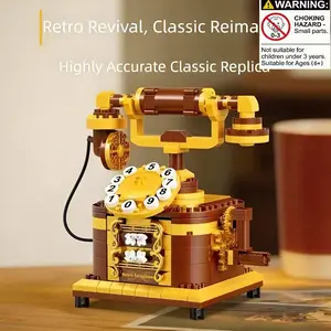 Mini Retro Phone Building Blocks Model Kit, Micro Part Assembly Ornament, Miniature Set, Vintage Decorative Gift, Birthday Present for Unisex, Building Block Sets
