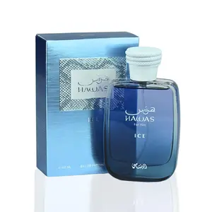 Rasasi Hawas Ice Eau De Parfum, Men's Aromatic Cologne, 100 ML-3.4 fl oz Single Item, Fresh Citrus Woody Fragrance with Italian Lemon, Orange Blossom & Driftwood Notes