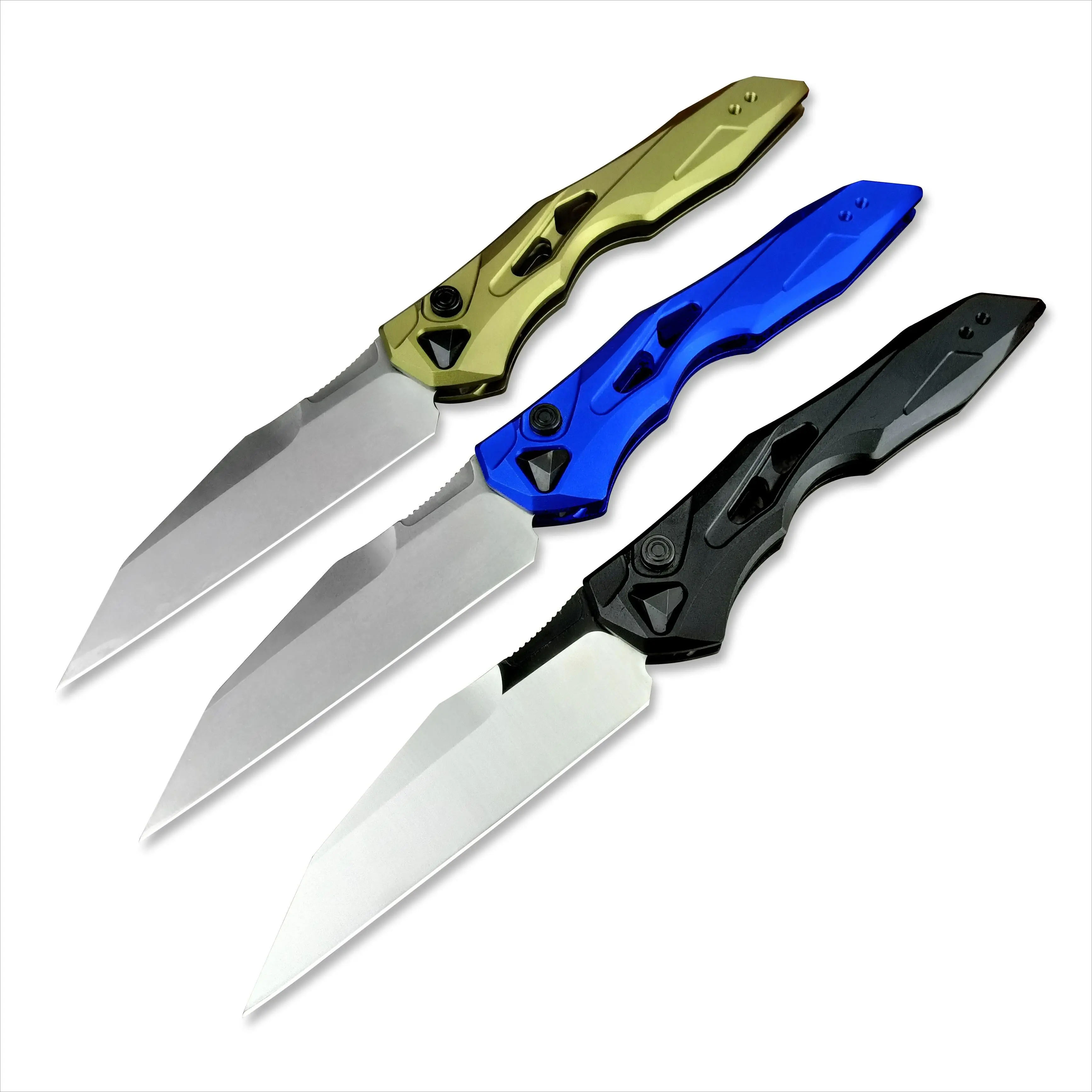 KS7650 Folding Knife - 3.5 inches CPM-154 Wharncliffe Stainless Steel Blade, Black/Blue/Tan Anodized Aluminium Handles, Reversible Tip-Up Carry, 2.4 Oz. (68 G)) Compact Unisex EDC Survival Tool for Camping