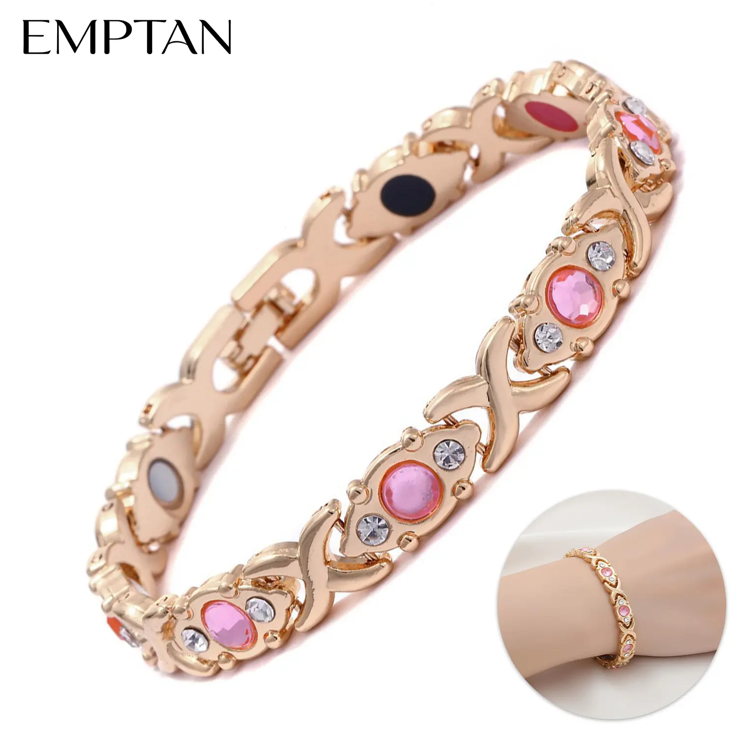 EMPTAN Women's Magnetic Bracelet with Diamonds - Energy Magnet Bracelet - Modern Fashion Metal Wristband - Trendy Jewelry Gift for Her, Valentine's Day Gift