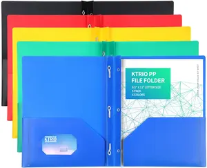 KTRIO Plastic Pocket Folders with Prongs, Colored Heavy Duty Pocket Folders with Business Card Slot, Letter Size, File Fasteners, for School Office