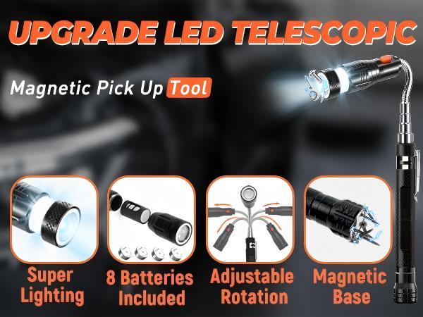【DealsForYouDays】Extendable Magnetic Pickup Tools - Telescoping Magnet with LED Flashlight Gifts for Men, Fathers Day Mens Gifts from Daughter Son, Birthday Gifts for Men Dad Him