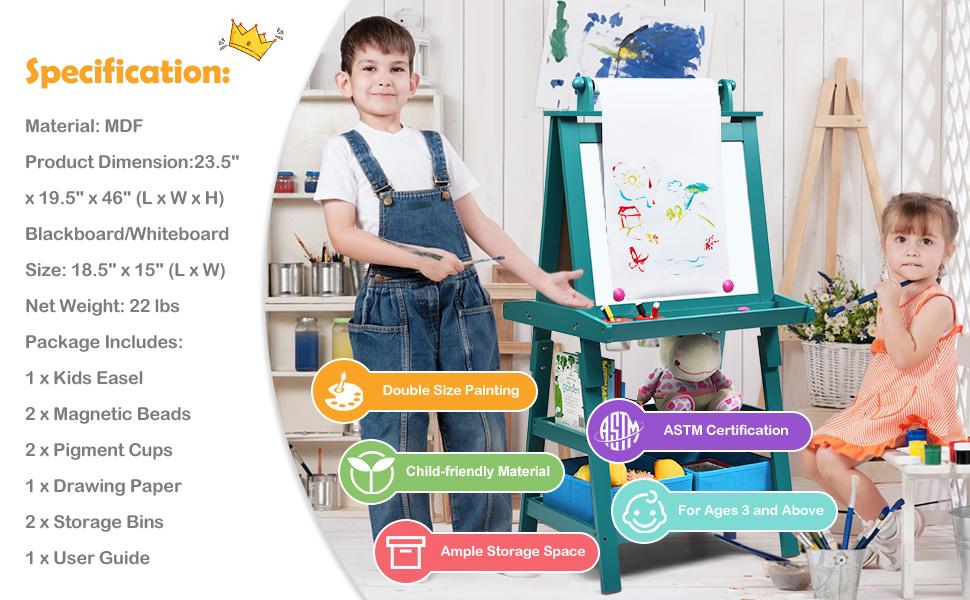 Costzon Art Easel toys, 3 in 1 Double-Sided Art Easel w/ Magnetic Dry Erase Board, Painting Writing Accessories, Birthday Gift Christmas Gift