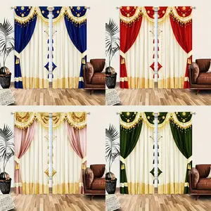 2 elegant European style pattern polyester semi transparent curtains, Home Decoration Curtain, modern four season design, 100% polyester, filter, with pole bag, easy to hang, very suitable for kitchen, laundry room, bedroom, study, living room