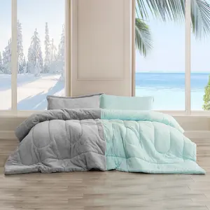 Opposites Attract - Coma Inducer Oversized Comforter Set - Plush Koala Gray + Cooling Caribbean Green