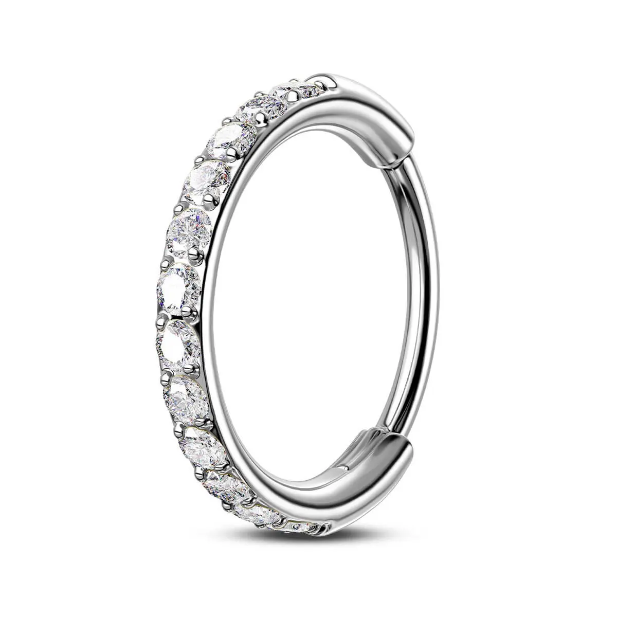 Oufer 22G Micro Paved CZ Hinged Segment Nose Ring 316L Stainless Steel Dazzling Cubic Zirconia Stones Secure Comfortable Fit