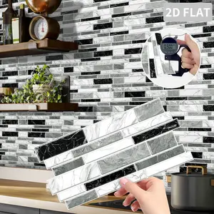 12PCS/24PCS/48PCS Irregular Tile Stickers PVC Crystal Film Black White & Grey Contrast Faux Marble Long Strip Tile Stickers Decorative Waterproof Oil-Proof Kitchen Bathroom Self-Adhesive Wall Stickers Home Decor XY-HTP