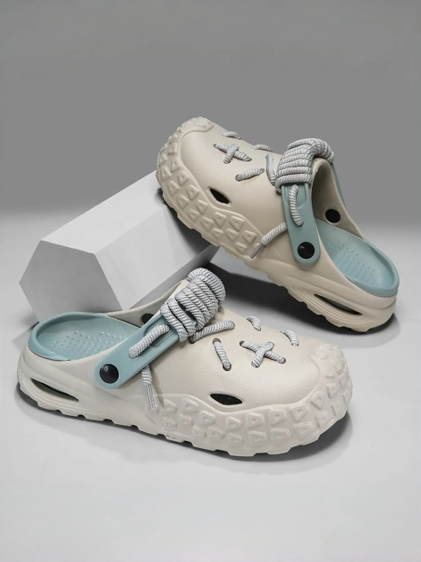 1 Pair Couple Stylish Clog Slides | Street Trend Style | Breathable EVA Upper + Thick Rope Laces + Adjustable Strap + Air Cushion Midsole | Daily Streetwear / Summer Outfits / Outdoor Trips, Lightweight & Breathable Trendy Slides