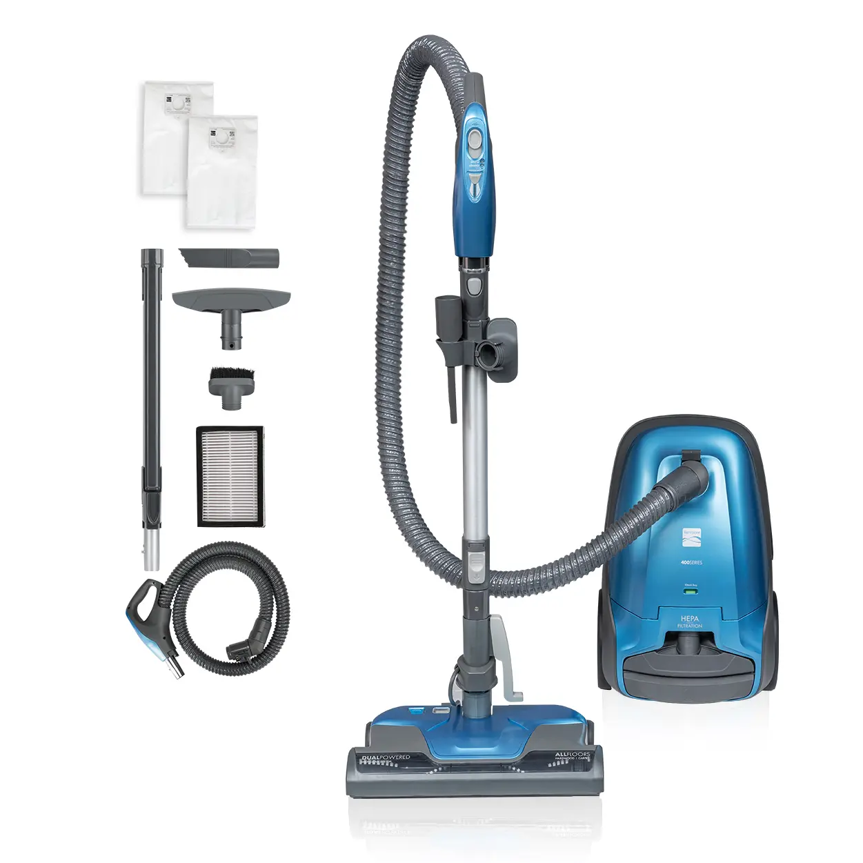 Kenmore Pet-Friendly Lightweight Bagged Canister Vacuum Cleaner with 2-Motor Powerful Suction, HEPA Allergen Seal, Extended Aluminum Telescoping Wand, Retractable Cord, 4 Cleaning Tools, Maneuverable Design, Portability, Easy Storage, US Plug, Garage, Car