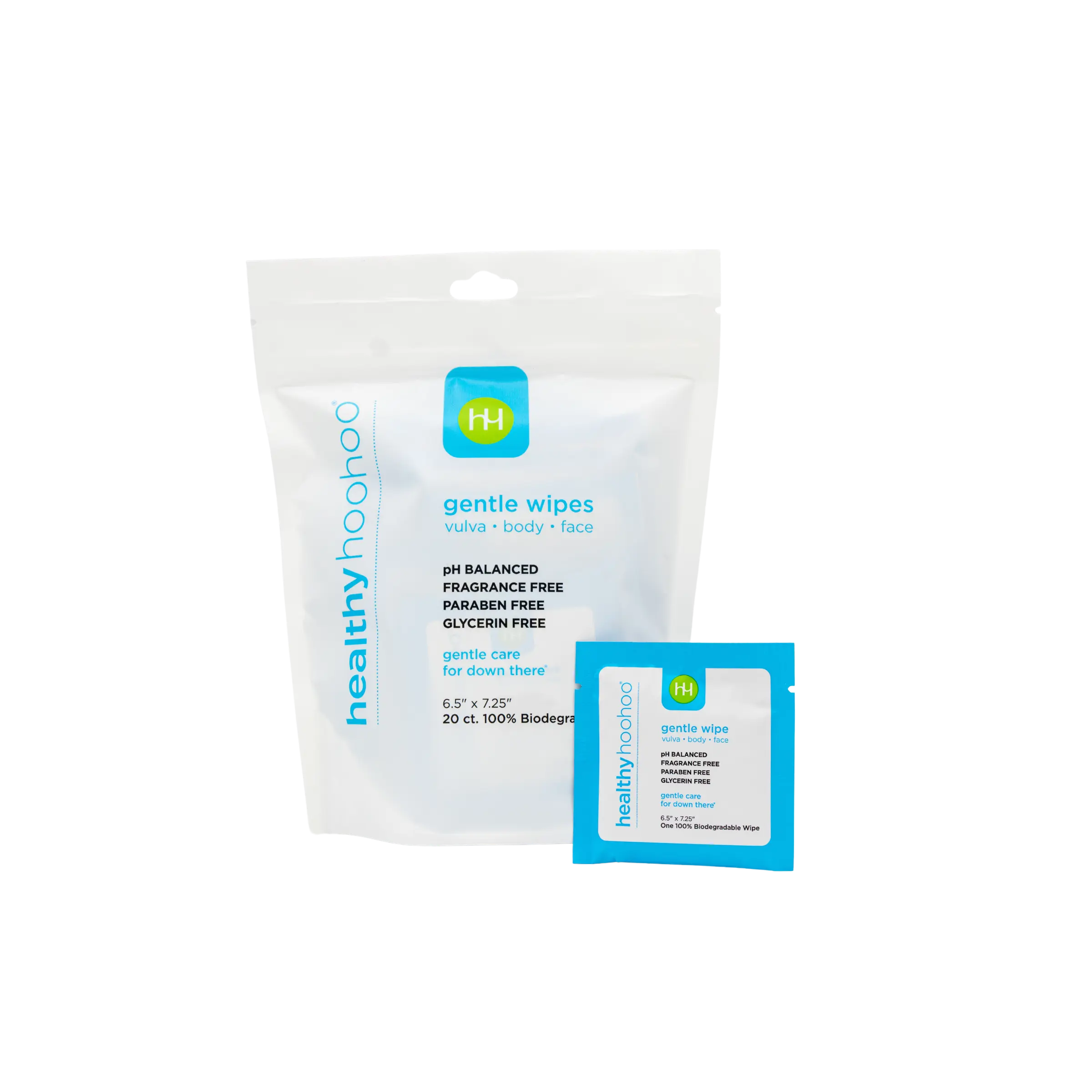 Healthy Hoohoo Biodegradable Gentle Wipes - Individually Wrapped, Flushable, Cleansing Feminine Wipes for the Vulva, Body, Face
