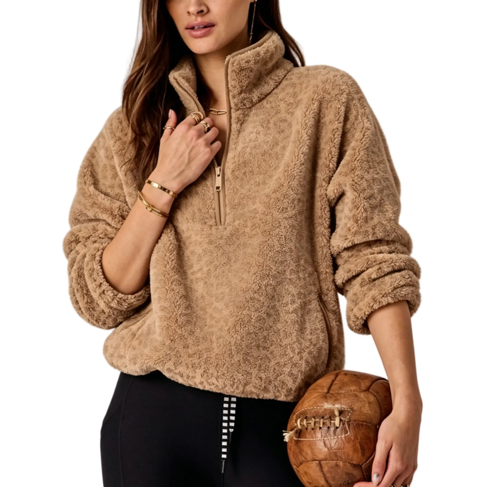 Hixiaohe Women's Leopard Print Fleece Sweatshirt Oversized Half Zip Chenille Jacket Casual Warm Teddy Fleece Coat