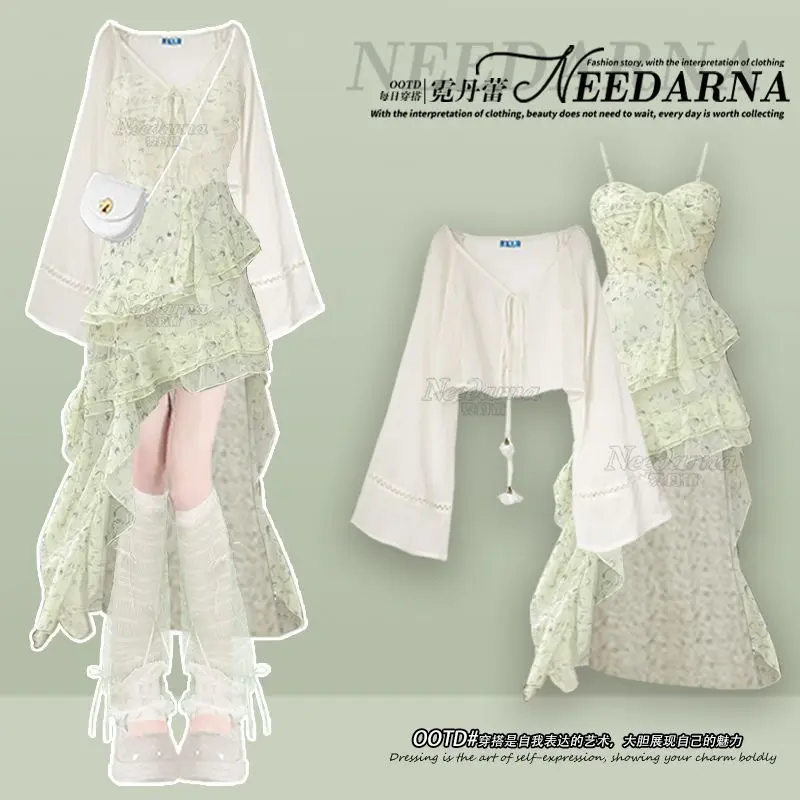 Y2k Summer Suit 2025 New Women's French Seaside Vacation Clothes Dopamine Irregular Dress Two-piece Set