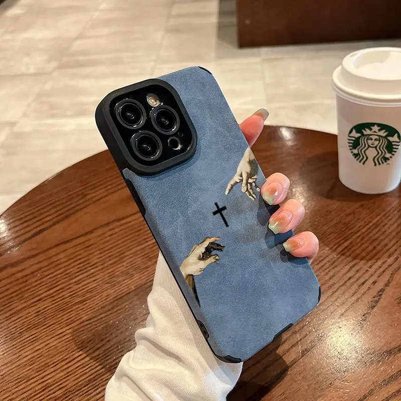 The Jesus Hand and Cross phone case is made of TPU and leather with a delicate touch that is skin friendly like velvet suitable for Apple 17 16 15 14 13 12 11 Pro Max Plus X XS Max