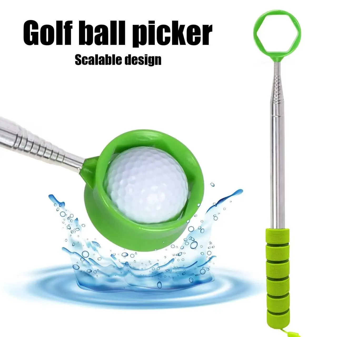 1 piece retractable golf ball retriever tool - 9-foot stainless steel grabber with colorful handle and adjustable hanging rope, ideal gift for golf enthusiasts (orange/green/black), golf gift accessory, golf accessories, Golf Equipment