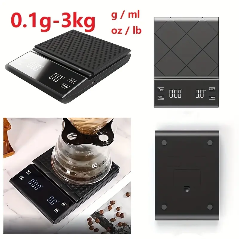 0.1g/3kg Of Accuracy Coffee Scale With Timer Digital Food Scale Weight Grams And Oz For Pour Over Coffee Espresso, Drip Coffee Baking Cooking Kitchen Scales For Food