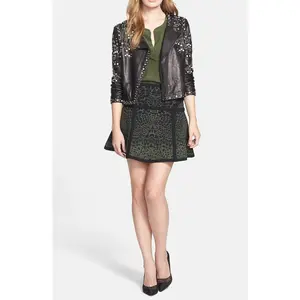 Diane von Furstenberg Knit Designer Short Black & Green Mini Skirt Size M NWT