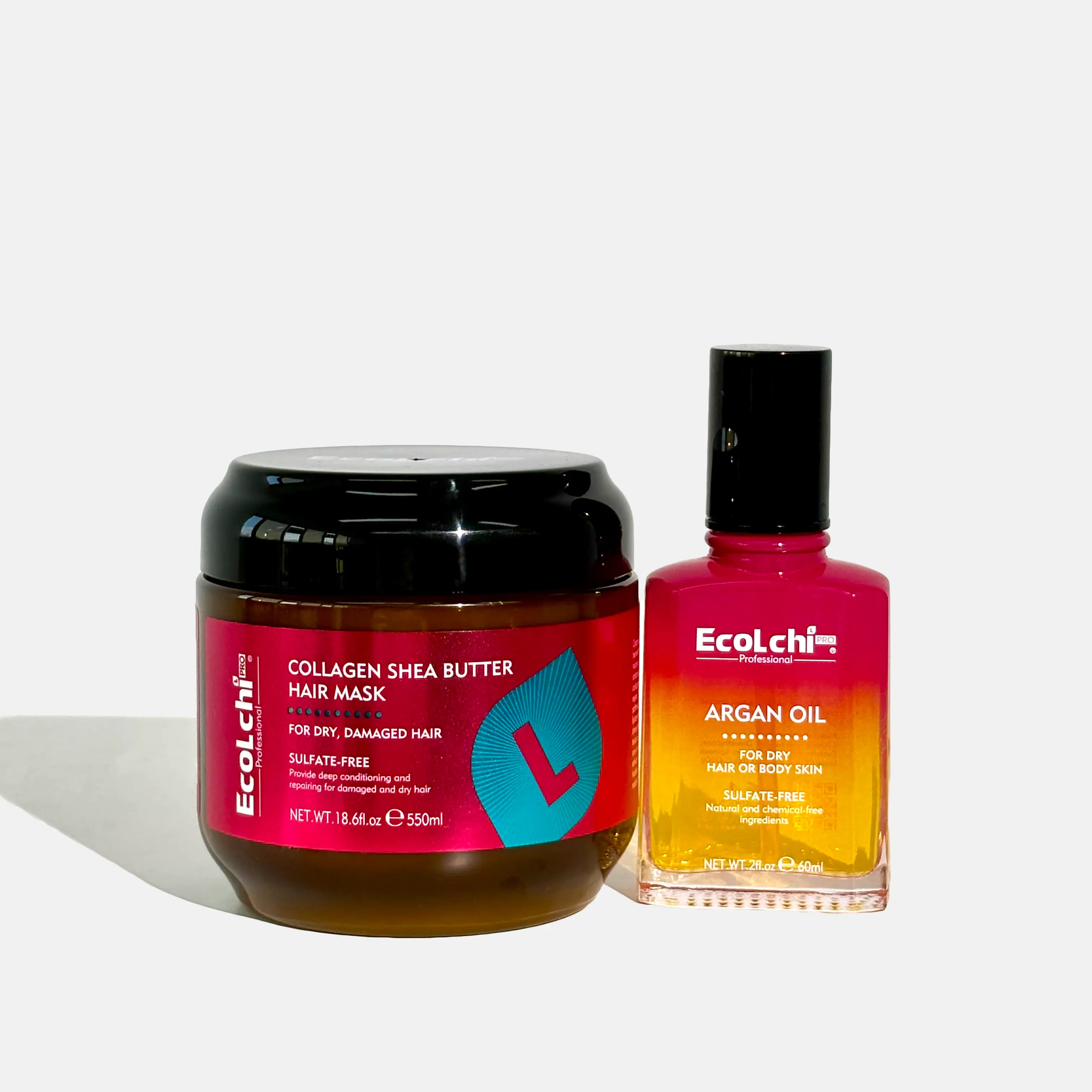 ECOLCHIPRO Collagen Shea Butter Hair Mask Argan Oil Set Deep Repair Conditioning Collagen Hair Treatment for Dry and Damaged Hair All Hair Types 550ml+60ml 18.6floz + 2floz Organic Haircare Moisturizing Vegan Haircare Thickening Essentials Nourishing Hair