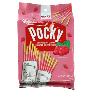 Pocky Strawberry Cream Covered Biscuit Sticks Snack - 9 Individual Bags, 3.81 oz