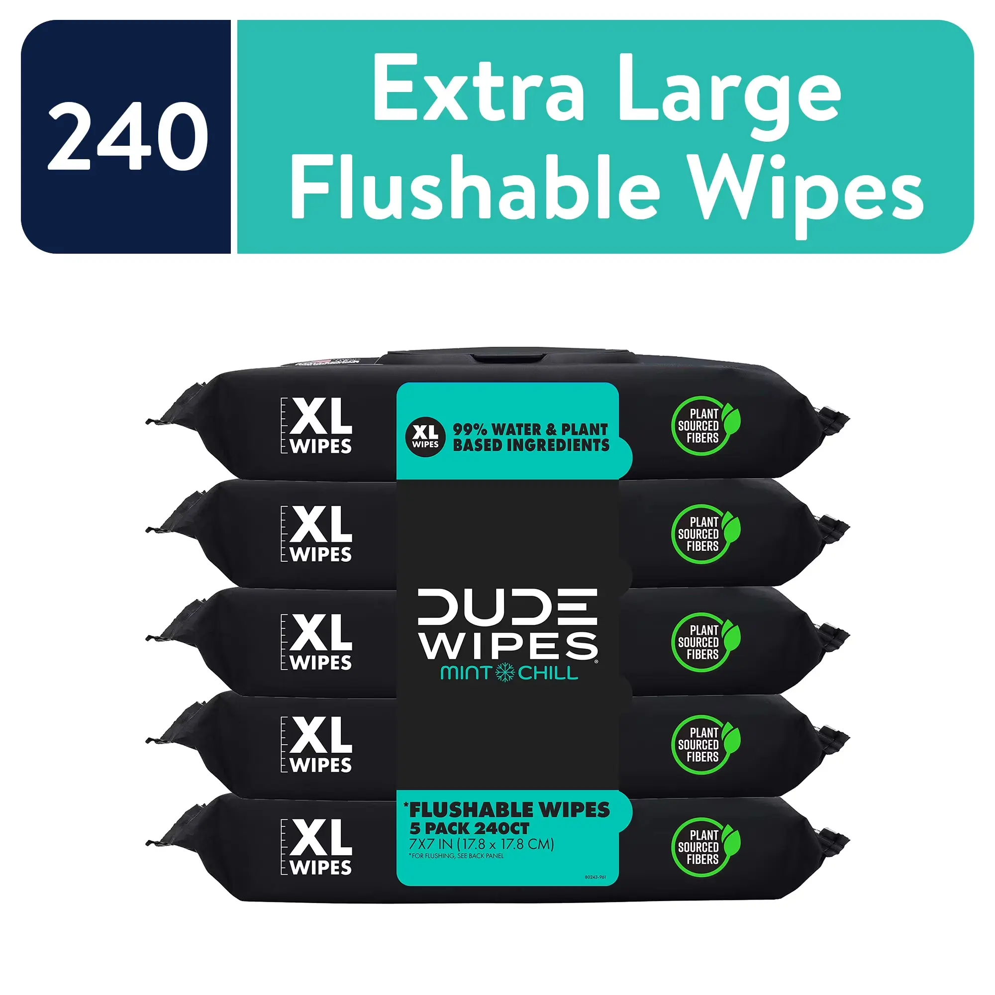 Choose ur scent| DUDE PAPER Flushable Wipes, Extra Large Mint Chill Wet Wipes, 48 Count, 5 Pack (240 Total)