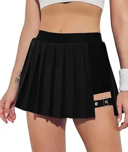 EASORA Women's High Waisted Pleated Skirt Soft Polyester Spandex Skort with Adjustable Buckle & Pockets for Casual Tennis Wear