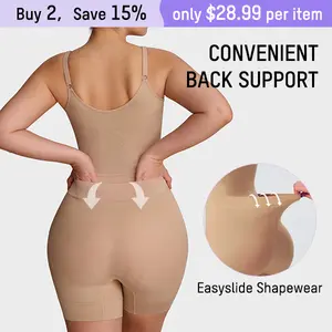 SHECURVE Easyslide Faja for Petite Women Tummy Control Butt Lifter Back Pull Down Bodysuit with Cotton Gusset Postpartum SpringStatements Style Everyday Hip Basic