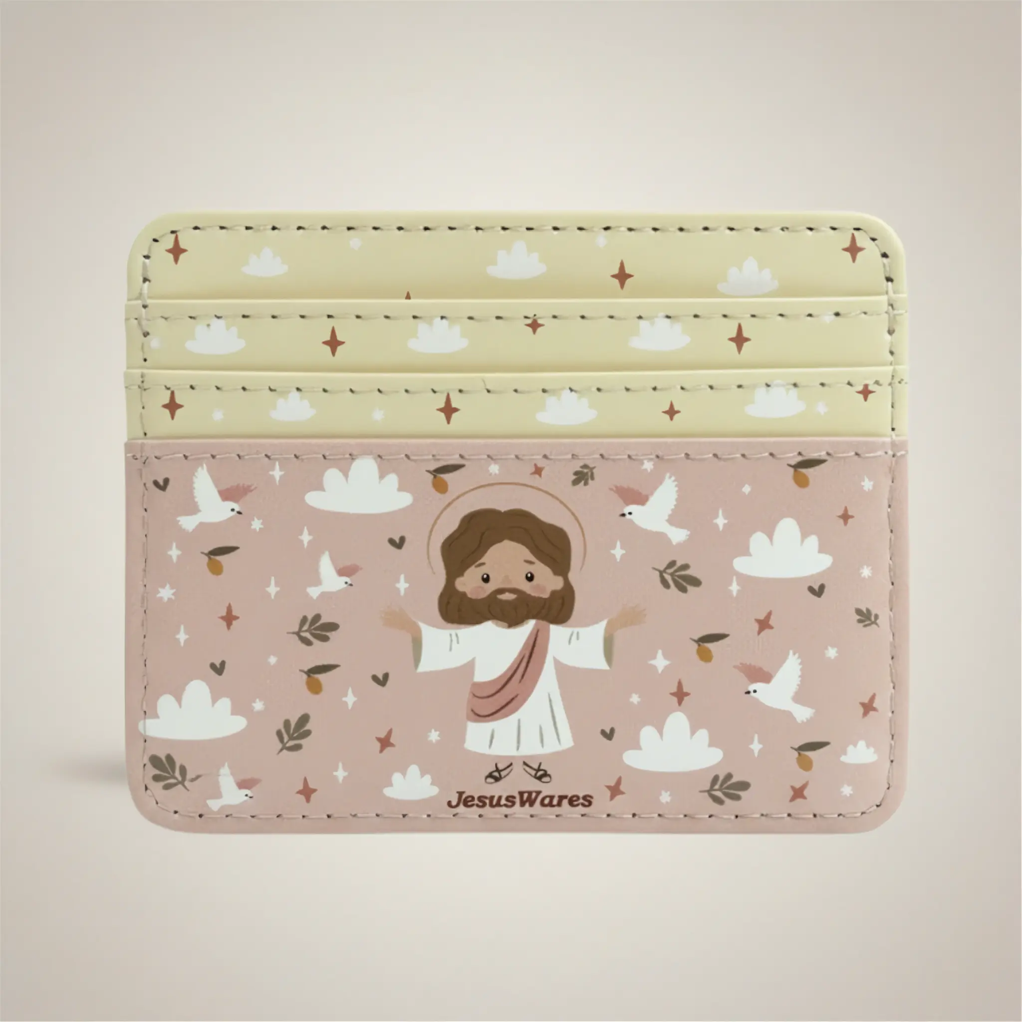 JesusWares CardHolder - Wallet - Jesus Double-Sided Holder with 6 Card Slots, Cash Pocket, Slim Minimalist Christian Organizer for Women, Faith-Based Everyday Accessory