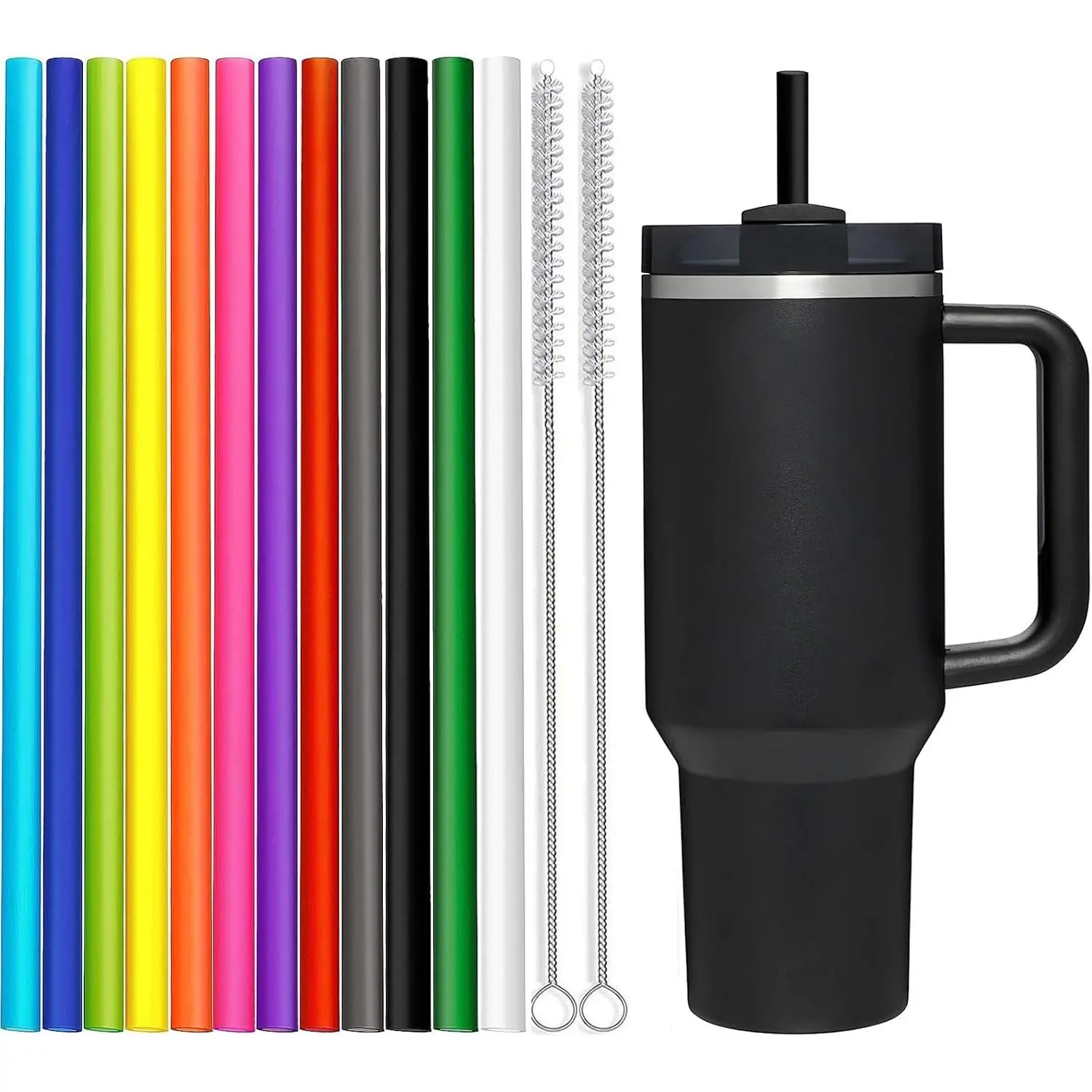 Straws for  40 oz 30 oz Tumbler, 12 in Long Hard Plastic Tumbler Straws, 12 Colors Replacement Straw for   40 oz Cups, Half Gallon Bottles, Plus 2 Brush