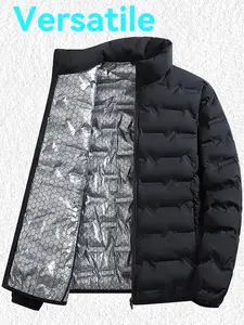 Men's Fitted Graphite-Fiber Graphene Jacket - Slim Fit, Warm Stand Collar, Light Luxury Business Style, Winter Essential Menswear Tops, Casual Plain Design