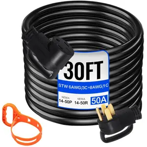 fathersdaygift VEVOR Heavy Duty 30 ft 50 Amp RV Extension Cord Power Supply Cable w/Molded ConnectorHandles 125/ 250V