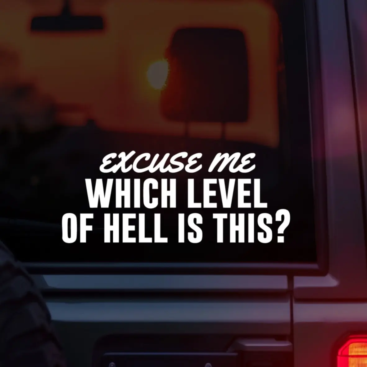 Excuse Me Which Level of Hell Is This? Funny Vinyl Car Decal, Hilarious Bumper Sticker, Sarcastic Quote Sticker for Cars, Laptops & Water Bottles, Road Rage Humor Gift, Relatable Meme Decal Perfect for Funny, Sarcastic, Anti-Trump, Liberal & Nihilist