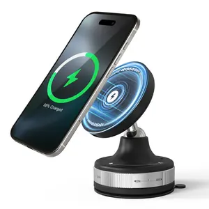 2-in-1 Wireless Charger & Holder - 15W Magnetic Fast Wireless Charger with 120LBS Suction Cup, 360° Adjustable Bracket for iPhone & Android, 2026 Upgrade N55 Ultra-Strong Magnetic Hold, 1.5m Charging Cable