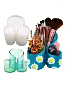 Resin Silicone Storage Box Mold, Unique Cylinders Makeup Organizer, Trinket Container, Epoxy Mold with 3 Slots, Pen Brush Holder, Cosmetics Organizer Storage