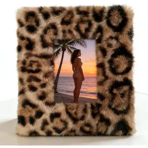 Picture Frame, 4x6 5x7 6x8 Leopard Plush Photo Frame with Stand, Custom Picture Frame for Home Decor, Bedroom Decor, Room Decor, Unique Display Gift for Her, for Friends, for Couples(Leopard)