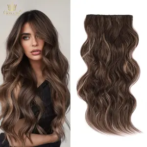 Qbeauty Darkest Ash Blonde Clip-in Synthetic Hair Extensions, 4PCS Long Wavy Thick Double Weft Hairpieces, Colored Texture Extensions Hair for Women