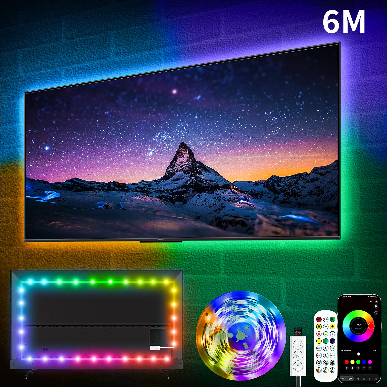 RGB LED Backlights for 32-85 Inch TV, USB TV Backlight Behind, Music Sync Bluetooth APP & Remote Control Strip Lights USB Powered for Living Room, Bedroom, Gaming, Home Décor